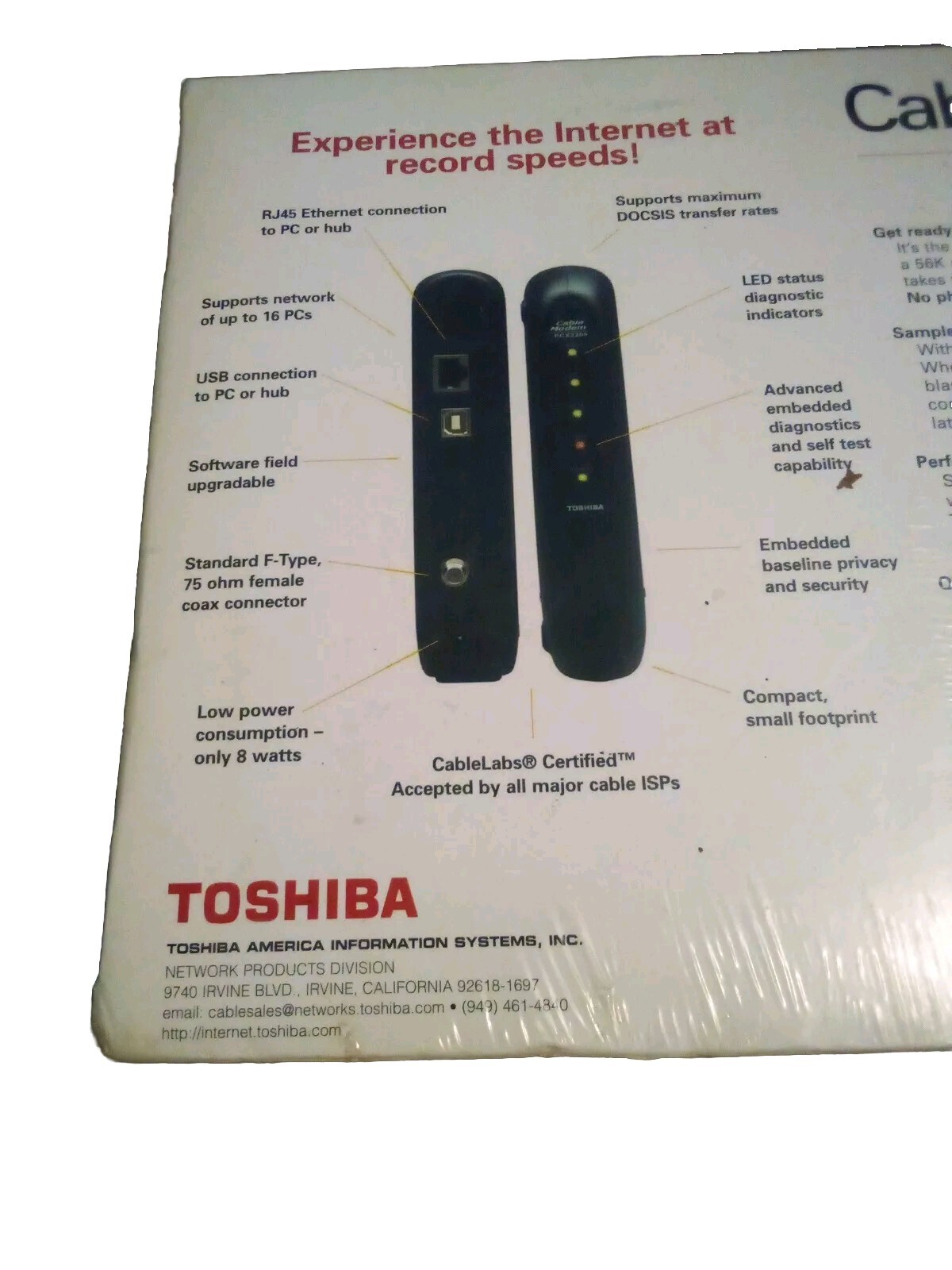 Toshiba DOCSIS Cable PCX2200 (DAZ8817F-R) 43 Mbps (NEW N.O.S. FACTORY SEALED)
