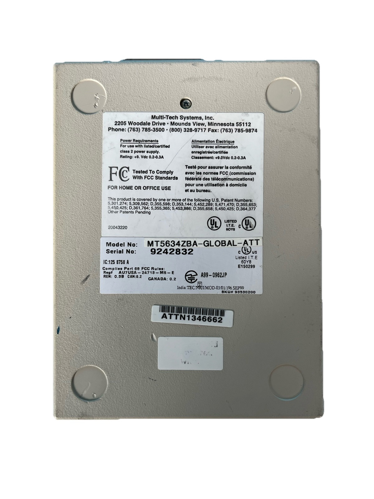 MultiTech MultiModem V.92 DATA/FAX MODEM 56K MODEL# MT5634ZBA
