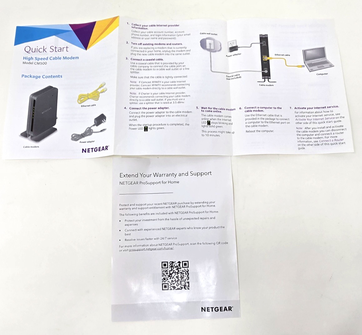NetGear High Speed Cable Modem CM500 Quick Install Guide Power Adapter 680 Mpbs