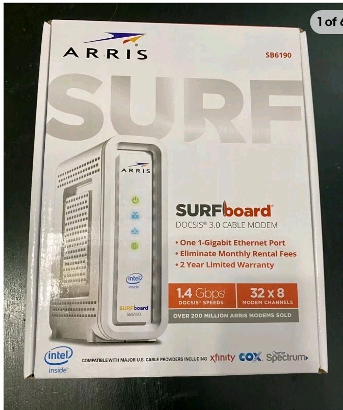 Arris Surf Surfboard SB6190 docsis 3.0 Cable Modem One Gigabit Ethernet Port