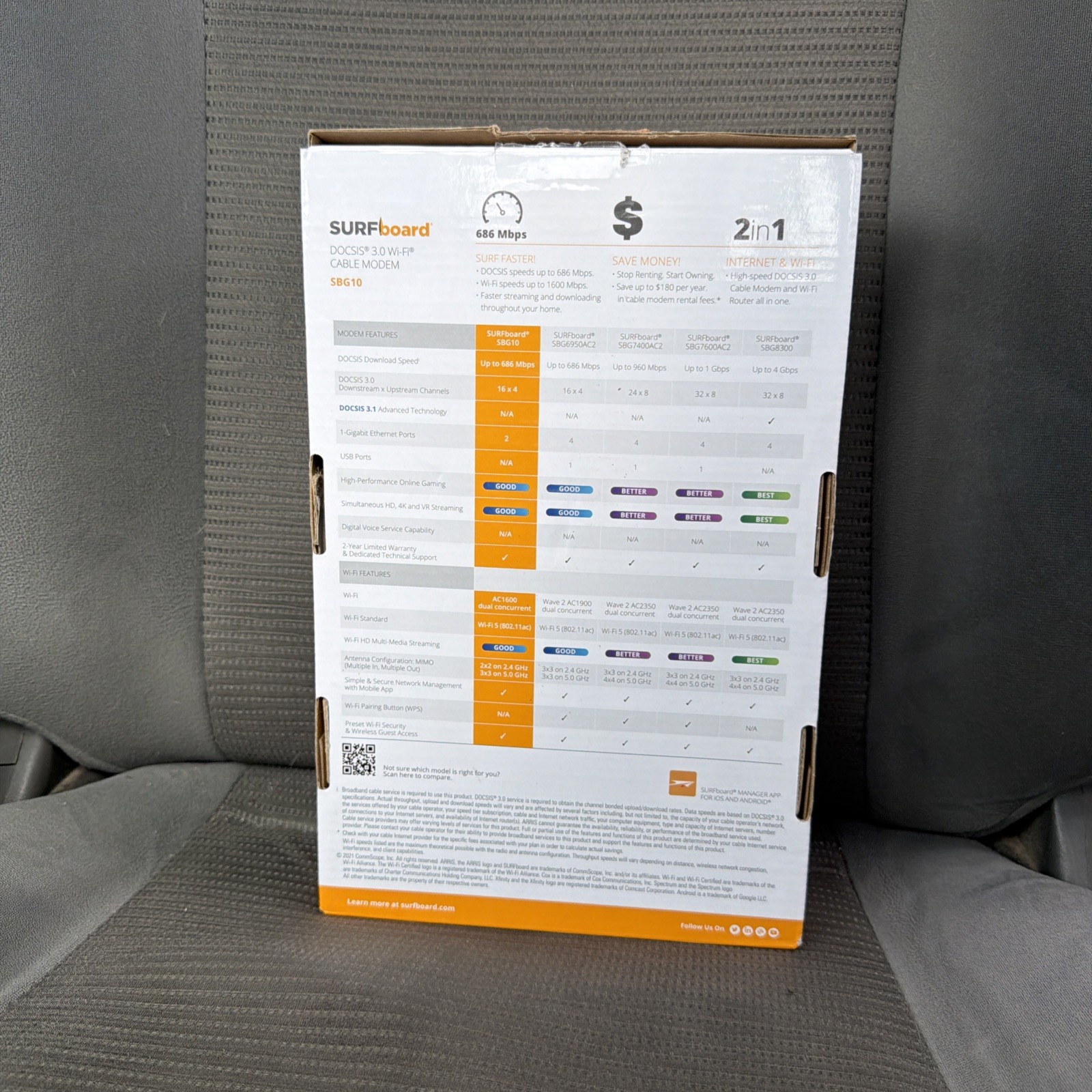Arris Surfboard 2 Band SBG10 Wi-Fi Internet Cable Router Modem 2.4 and 5 ghz