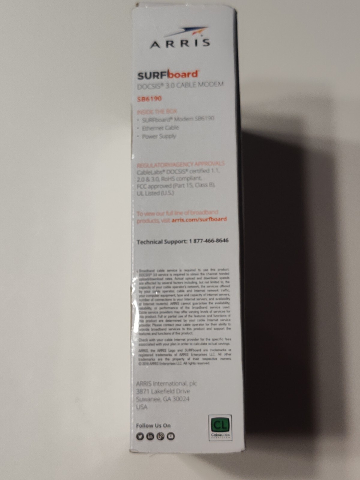 ARRIS SURFboard SB6190 DOCSIS 3.0 32 x 8 Gigabit Cable Modem 1 Gbps White.
