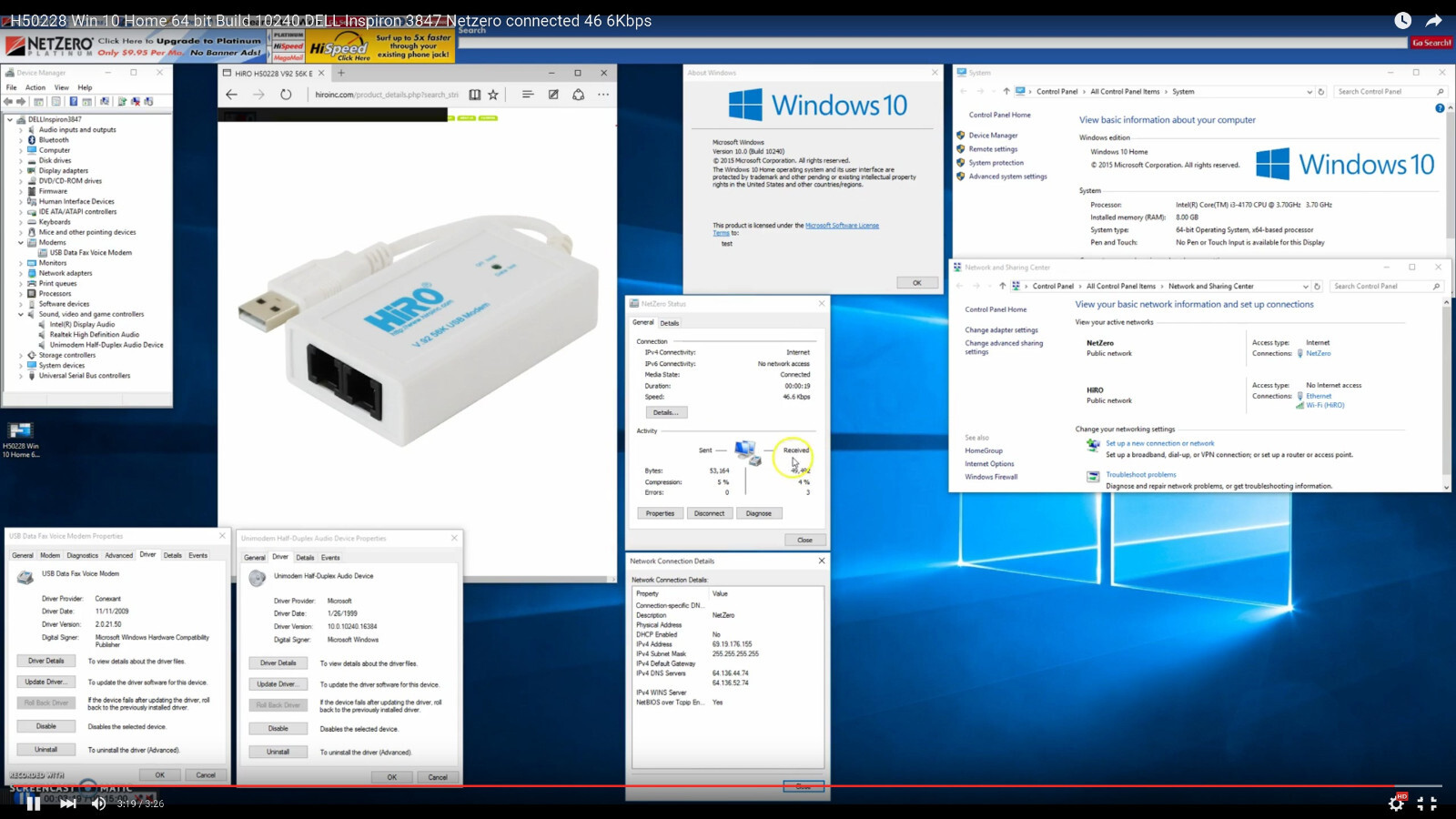 HiRO H50364 V92 56K USB-C Type C Data Fax Modem Dual Port Windows 11 10 8.1 8 7