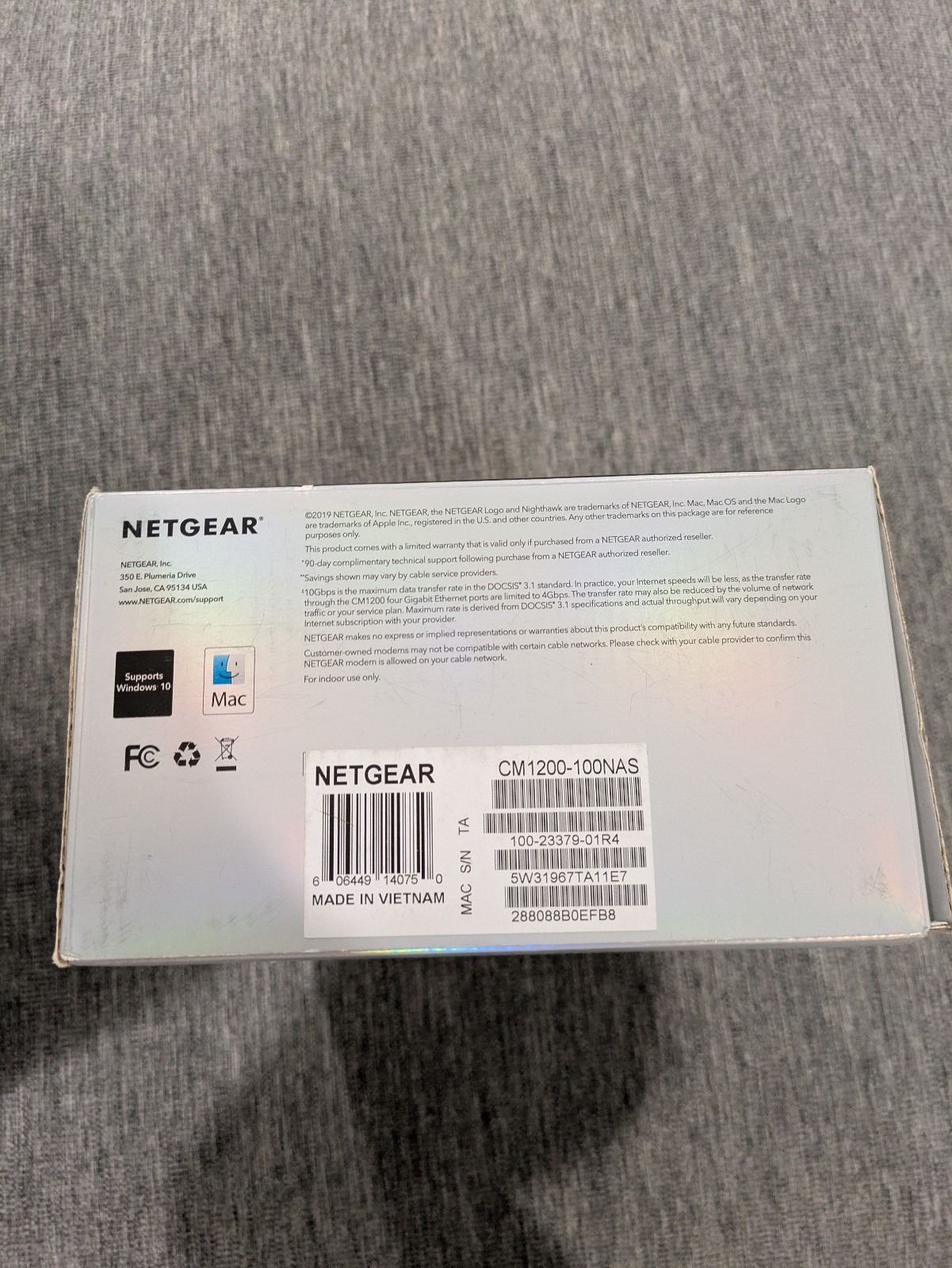 NETGEAR Nighthawk CM1200-100NAS DOCSIS 3.1 Cable Modem