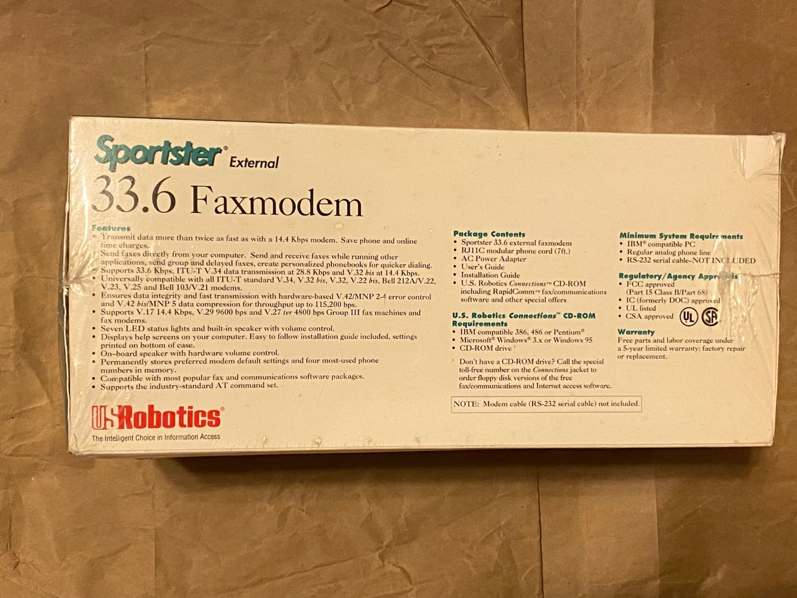 US Robotics Sportster 33.6 External Fax Modem – Factory Sealed Vintage Old Stock