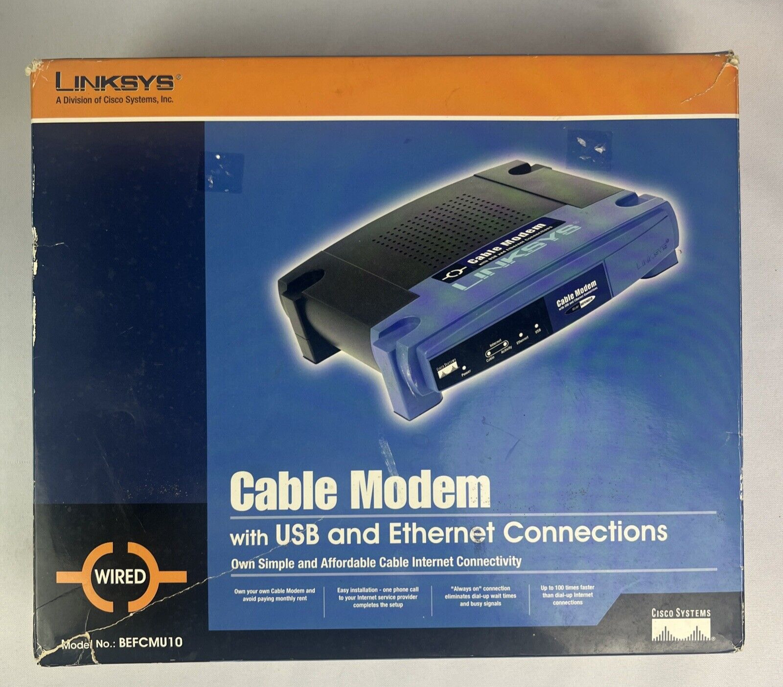 Cisco Linksys BEFCMU10 Cable Mode W/ USB & Ethernet for Microsoft/Win