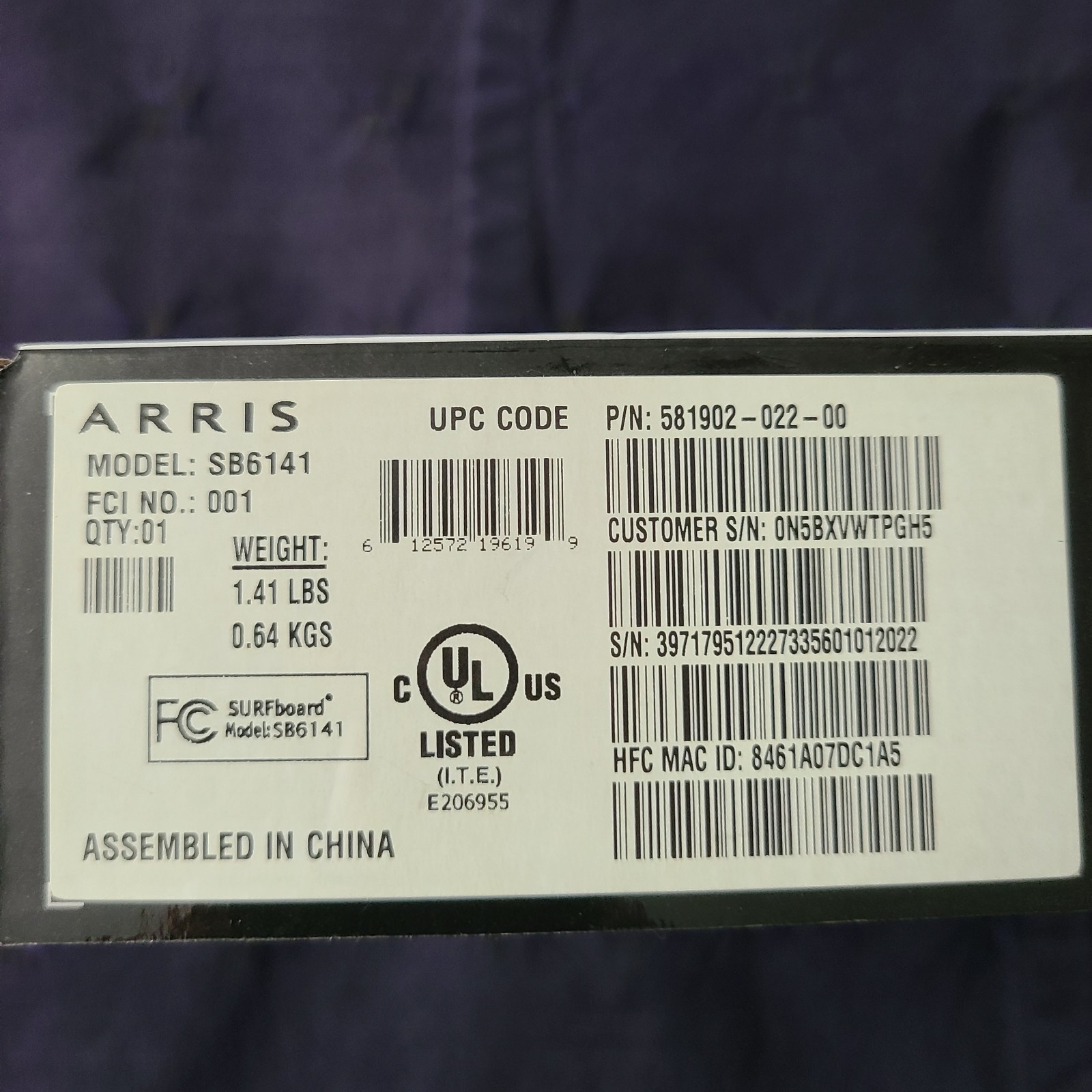Motorola ARRIS SURFboard SB6141 Docsis 3.0 Cable Modem, my personal, white, EUC