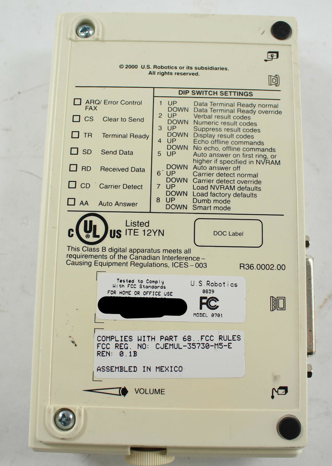 US ROBOTICS Sportster 33.6 Faxmodem 3COM 000839-09