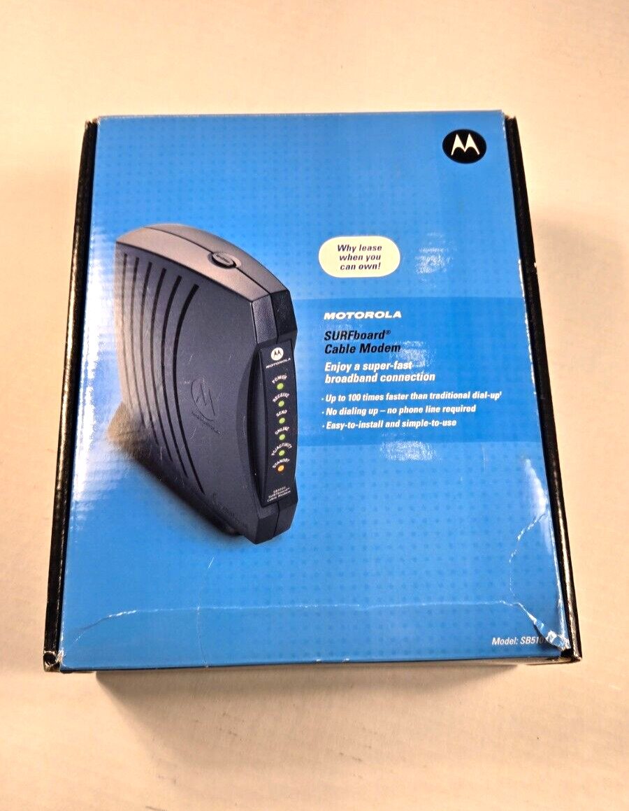 Unused Motorola SB5101U SURFboard Cable Modem, Cables, Adapter, Paperwork