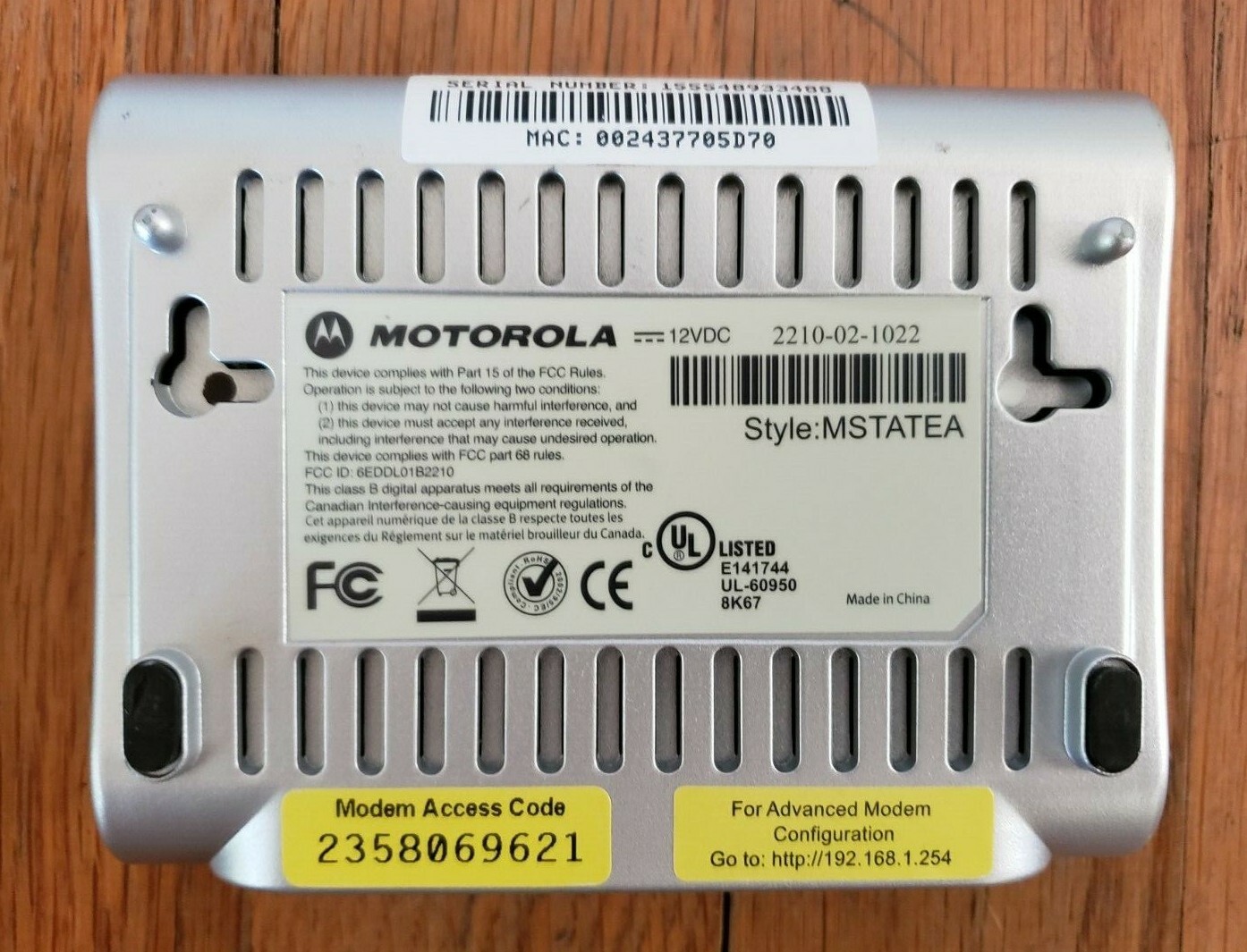 Motorola MSTATEA 2210-02-1022 DSL Modem No Power Supply