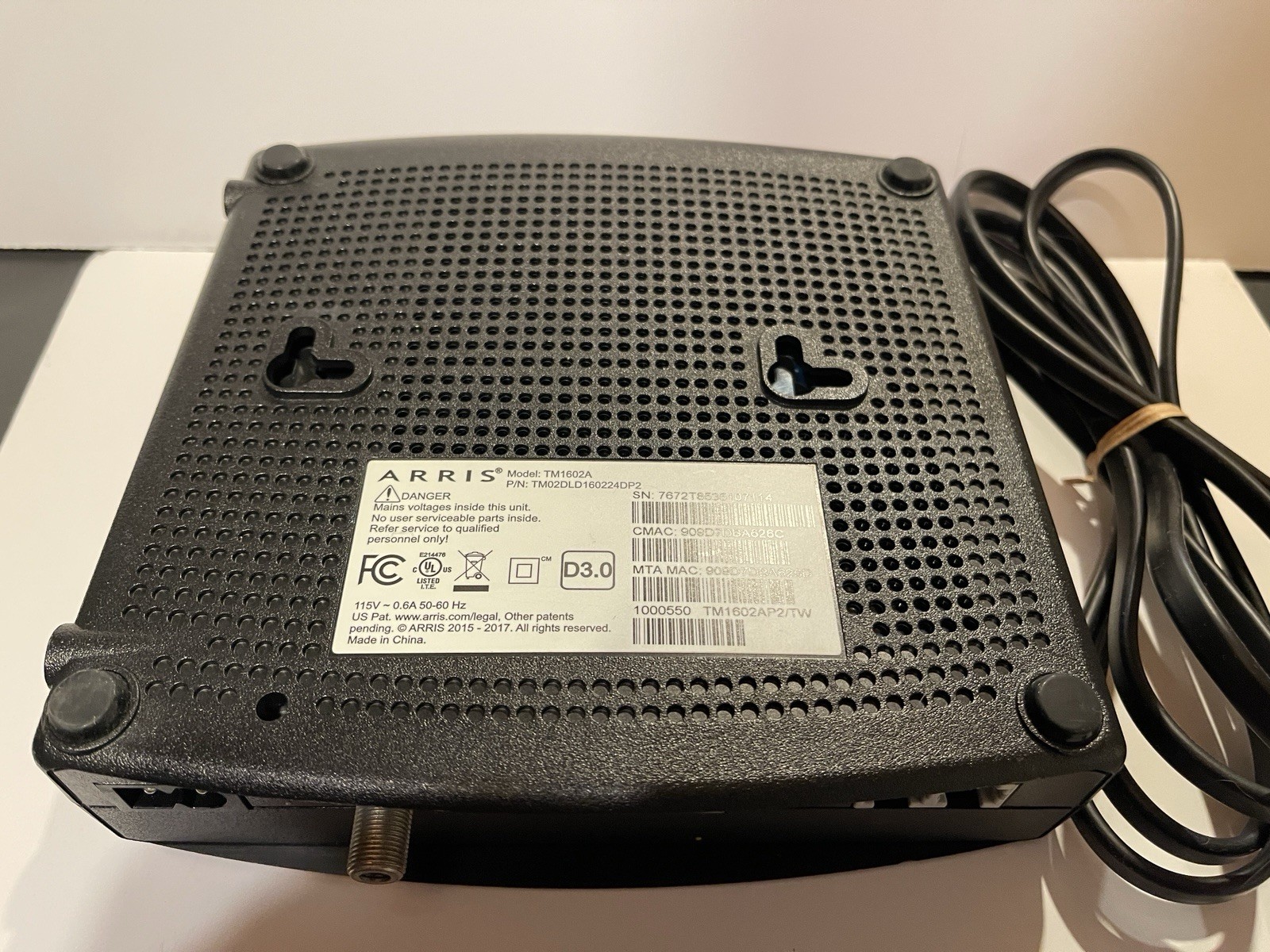 Arris TM1602A Docsis 3.0 Telephony Cable Modem for Optimum Cablevision