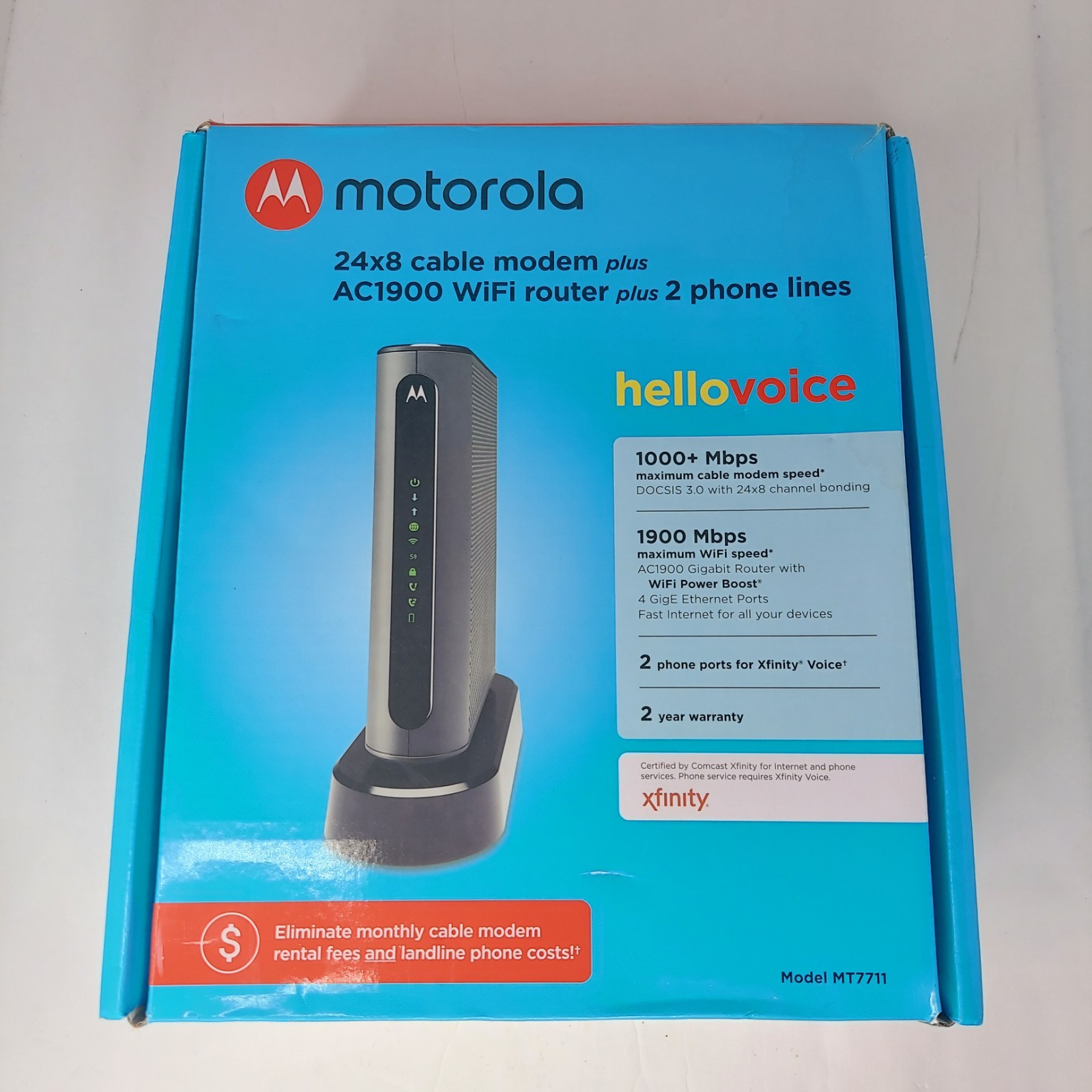 Motorola MT7711 24X8 Cable Modem/Router with Two Phone Ports, DOCSIS 3.0 Modem