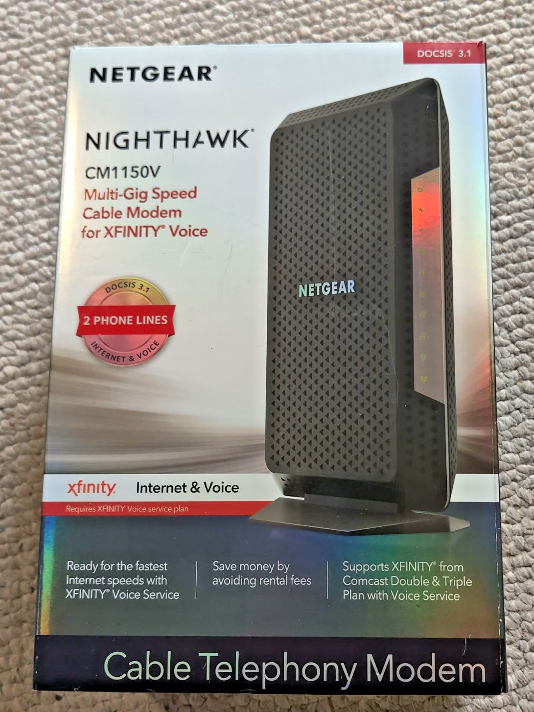 NETGEAR CM1150V Nighthawk Multi-Gig Speed Cable Modem for XFINITY Voice