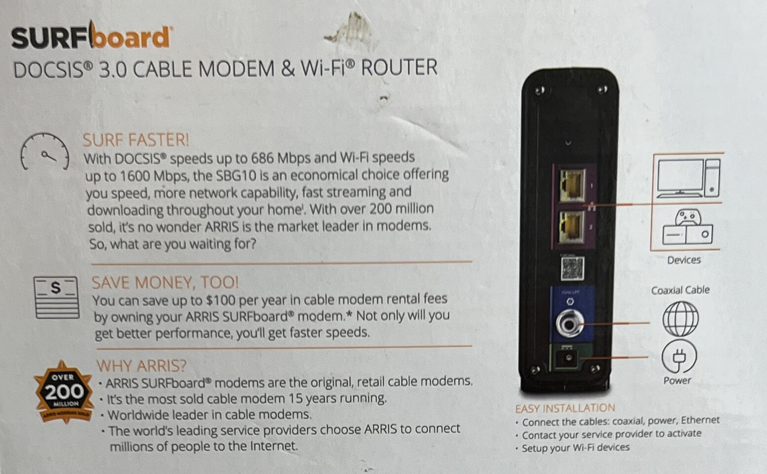 Arris Cable Modem Wifi Router SURFboard Docsis 3.0 AC1600 Mbps SBG10