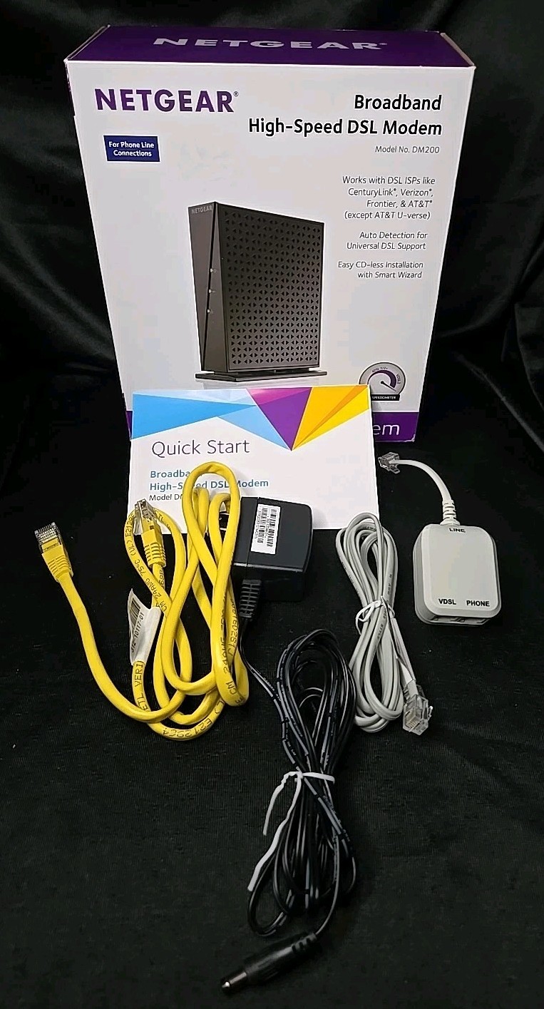 NETGEAR DM200-100NAS DSL VDSL High Speed Broadband Modem With Box And Accessorie