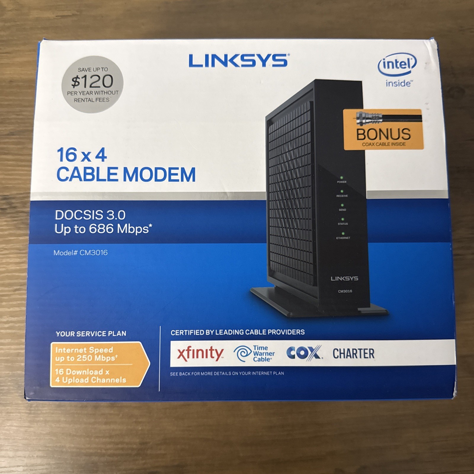 Linksys Cable Modem Model# CM3016 Untested Original Box And Power Supply