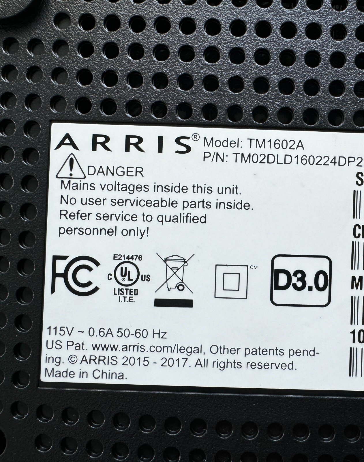 Arris TM1602A Docsis 3.0 Telephony Cable Modem