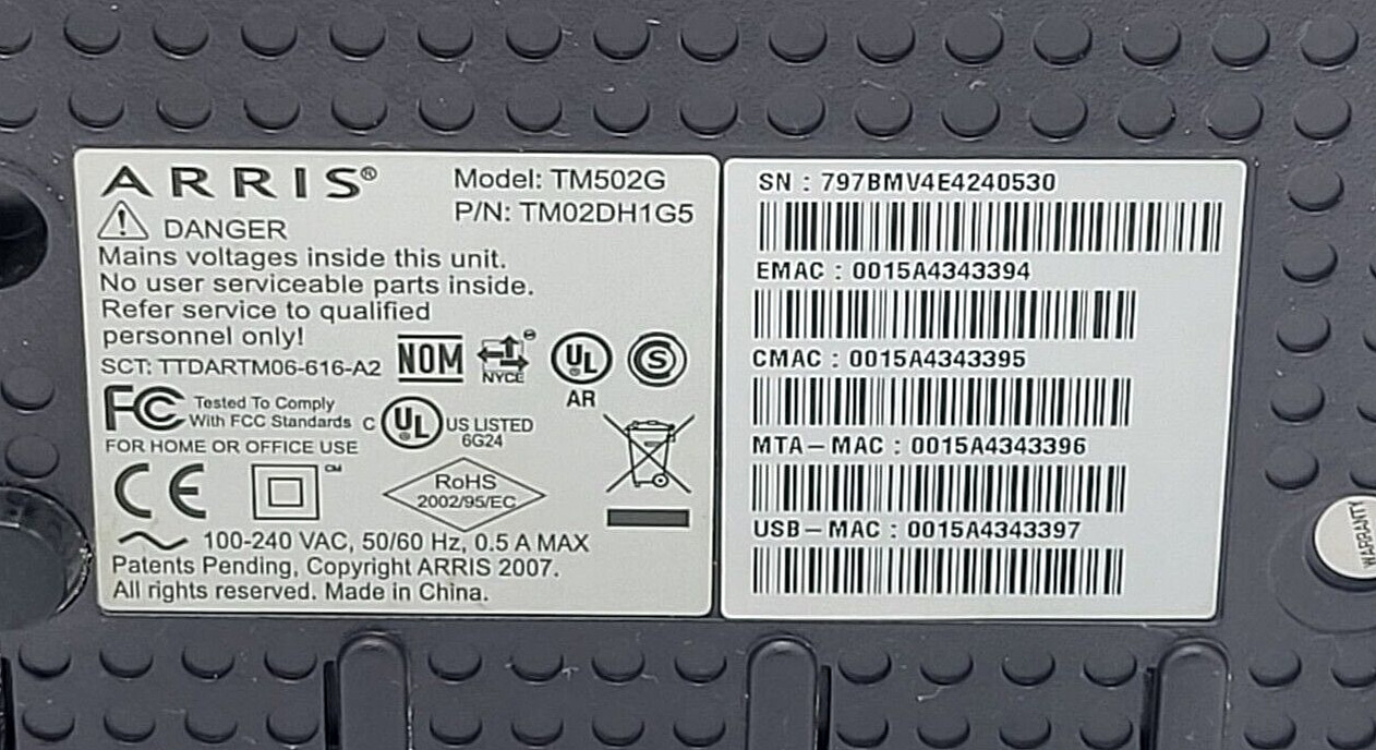 Arris Wireless Telephony Modem Model TM502G Black