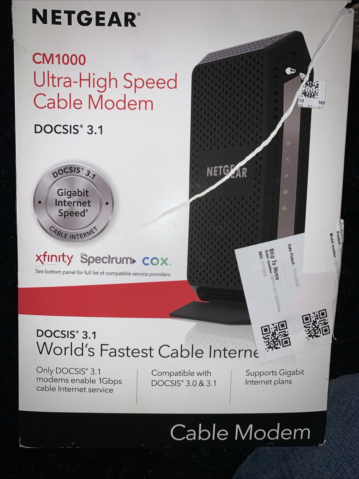 NETGEAR CM1000 Ultra-High Speed DOCSIS 3.1 Cable Modem Black New Sealed