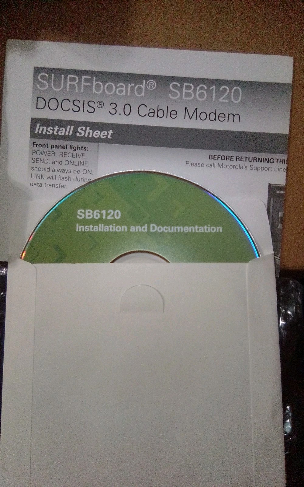 Motorola SB6120 SURFboard Docsis 3.0 Cable Modem, Black, 150 Mbps New Open Box