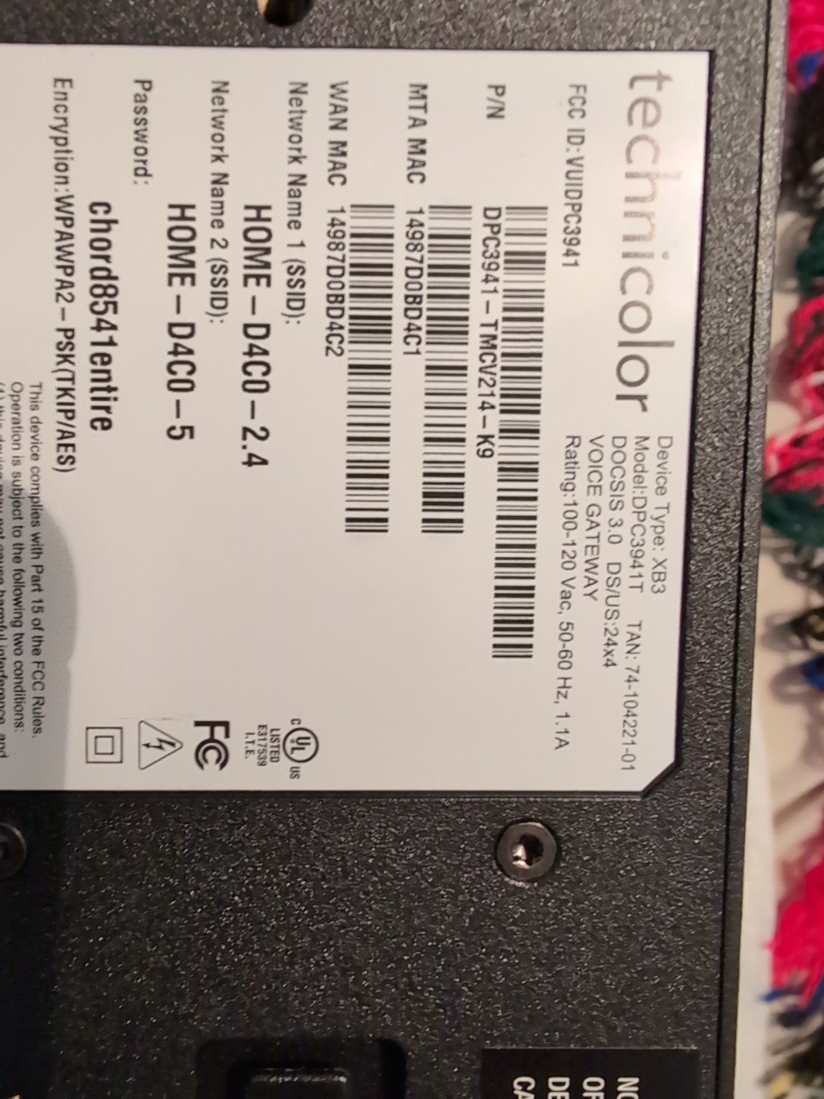 Xfinity Technicolor XB3 Wireless Gateway (Model DPC3941T) – DOCSIS 3.0
