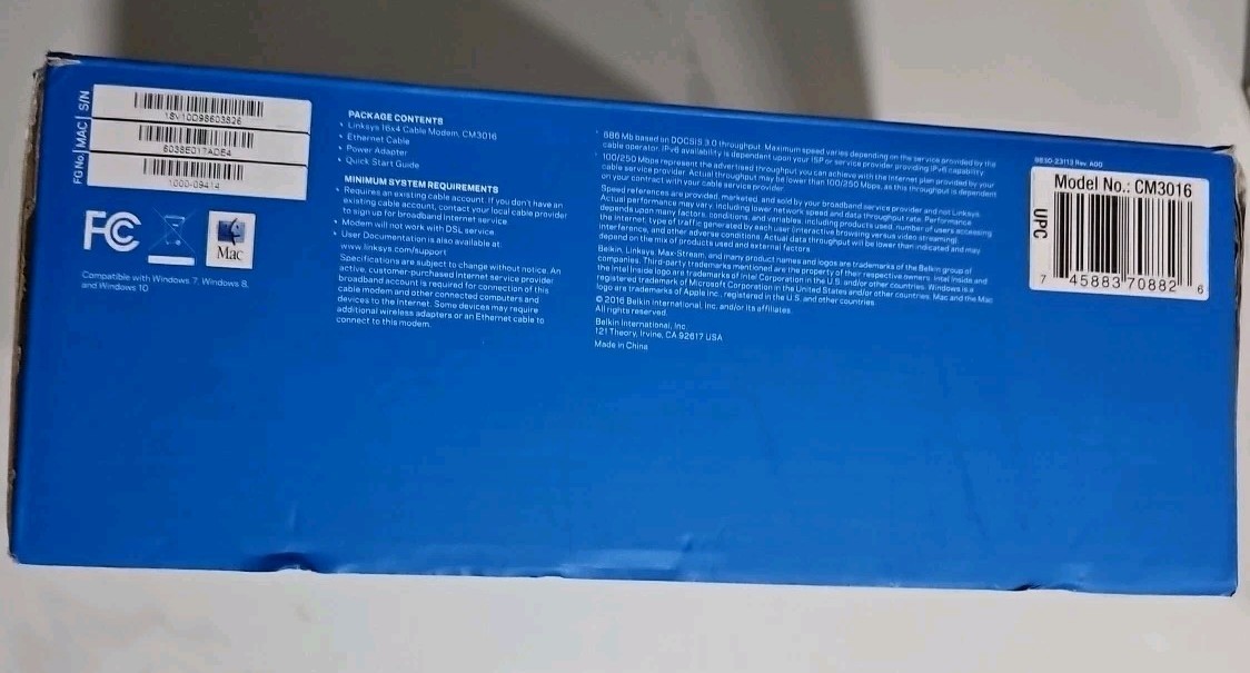 Linksys CM3016 16×4 Cable Modem – DOCSIS 3.0 Open Box