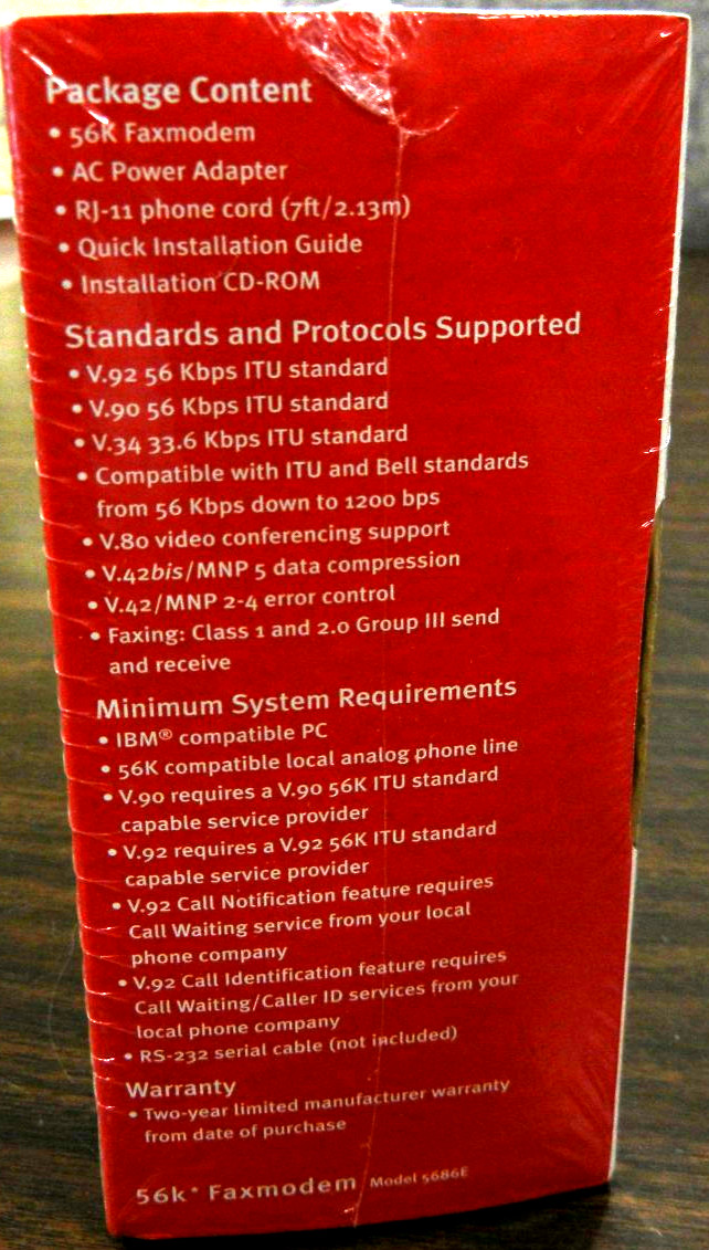 NEW – USRobotics 56K Faxmodem 5686E V.92 Dial-Up Modem NIB/NOS