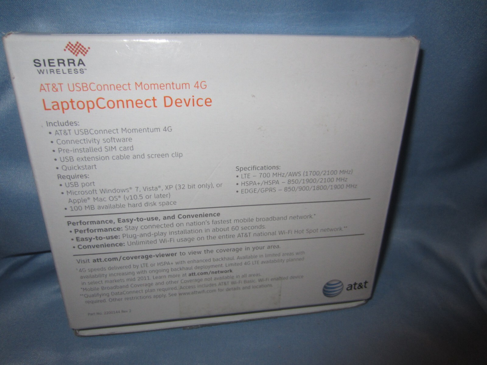 Sierra Wireless AT&T USB Connect Momentum 4G LaptopConnect Device & New Sim Card