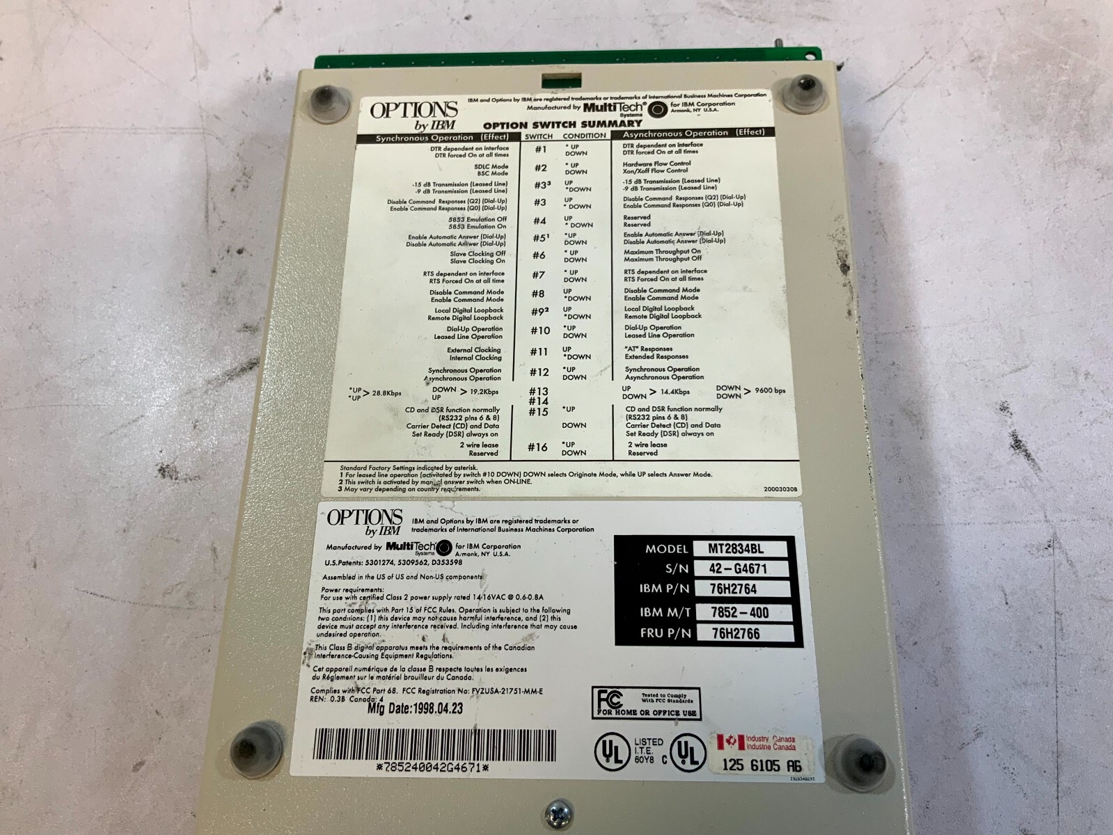 MultiTech Systems MT2834BL Intelligent Data/Fax Modem 33.6 Kbps For Parts (N2D*)