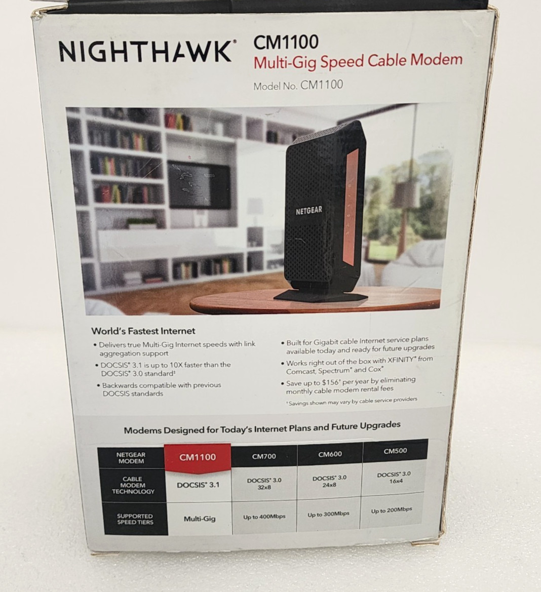 Netgear CM1100-100NAS Nighthawk DOCSIS 3.1 Multi-Gig Speed Cable Modem, Open Box