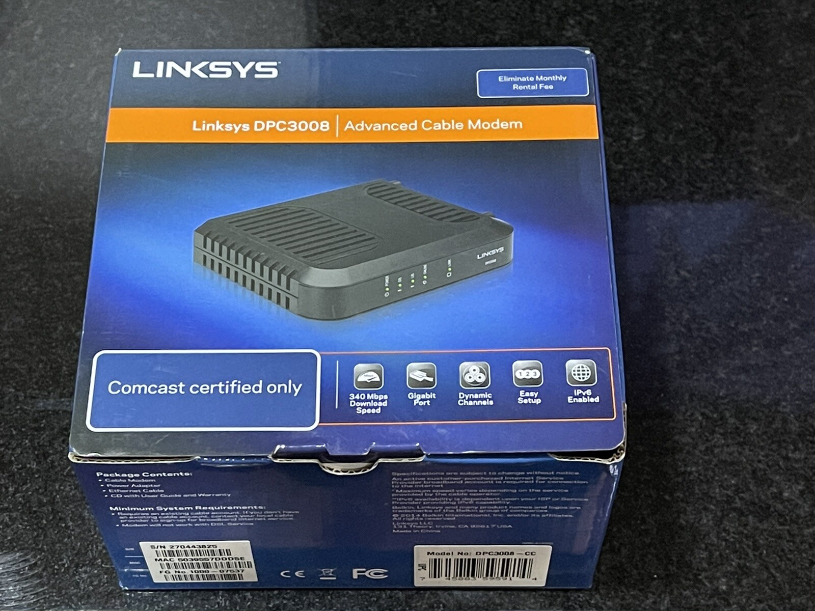 Cable Modem Internet Linksys DOCSIS (DPC3008-CC) 348.16 Mbps. Free Shipping