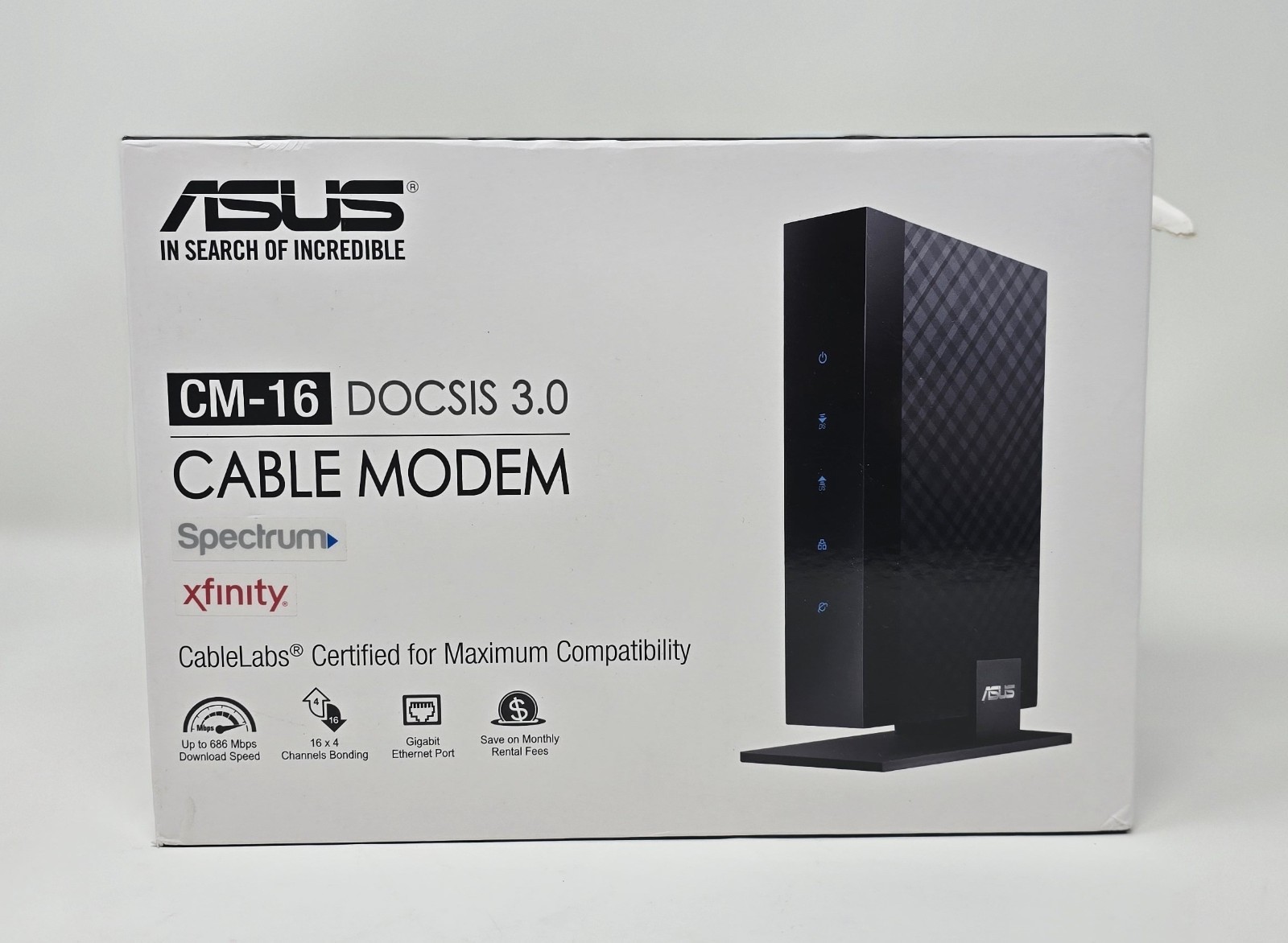 Asus CM-16 DOCSIS 3.0 Cable Modem Gigabit LAN 686Mbps w Power Cord