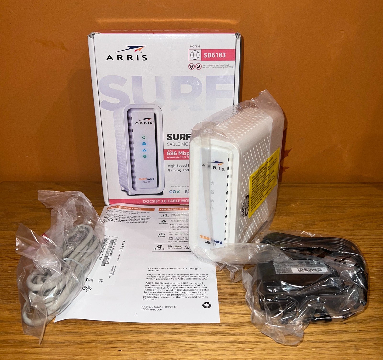 ARRIS SB6183 Cable Modem, Fast DOCSIS 3.0 16×4 Gigabit, 1 Gbps Port, 400 Mbps