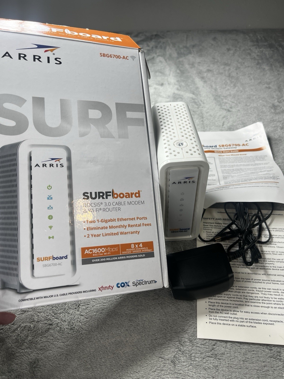 ARRIS SB6183 SURFBoard DOCSIS Speed 3.0 Cable Modem Xfinity Cox Spectrum – White