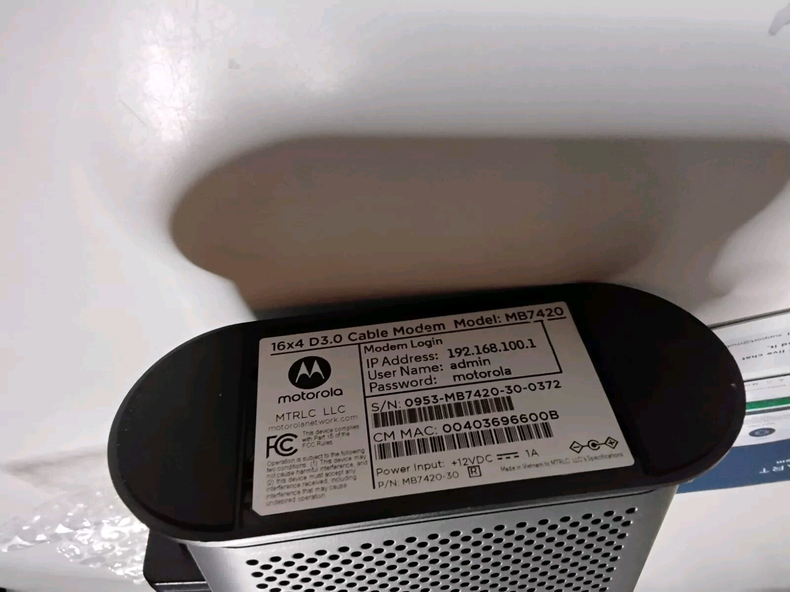 16×4 Cable Modem Model MB7420 686 Mbps DOCSIS 3.0 Certified by Comcast New
