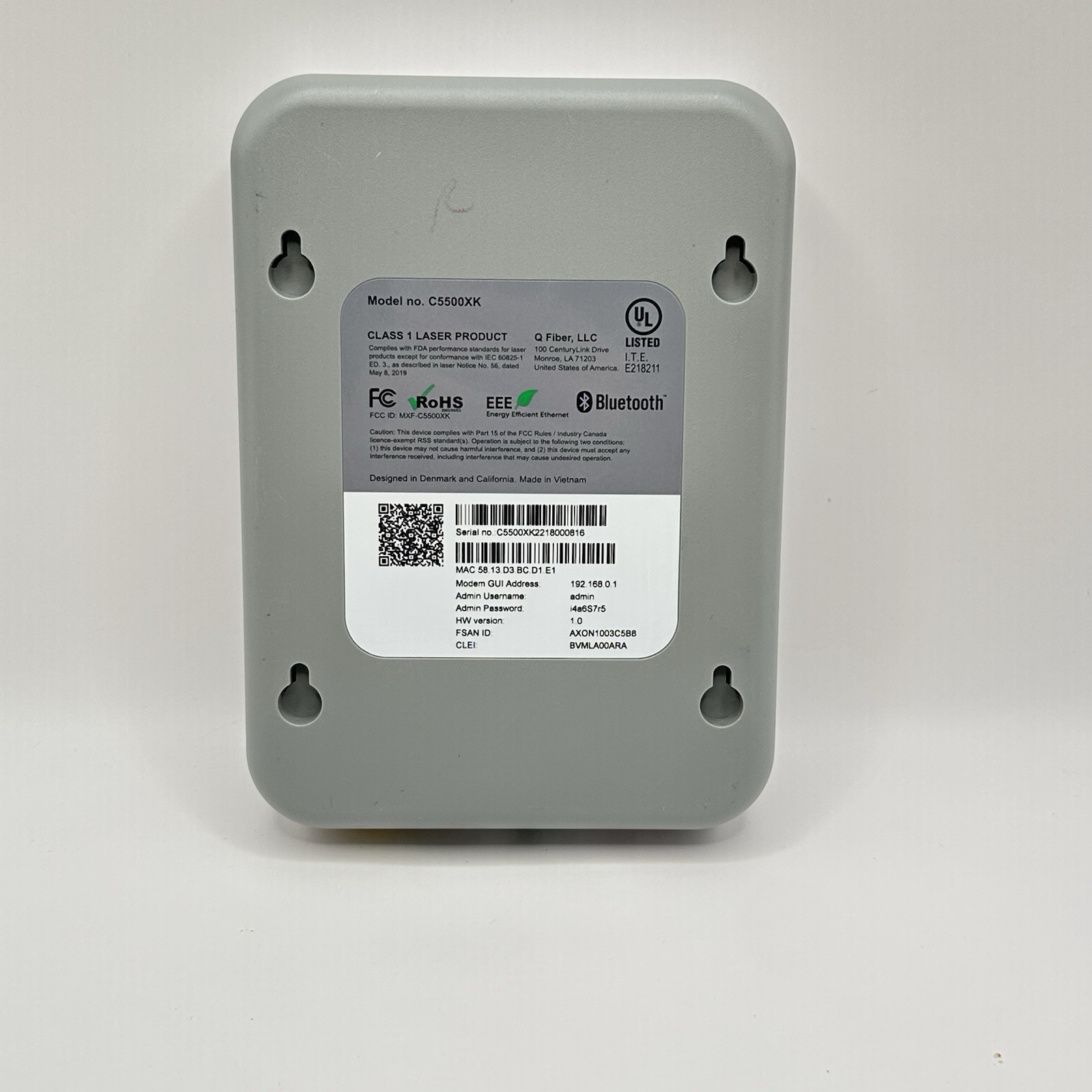Quantum Fiber C5500XK High Performance Modem no Power Adapter