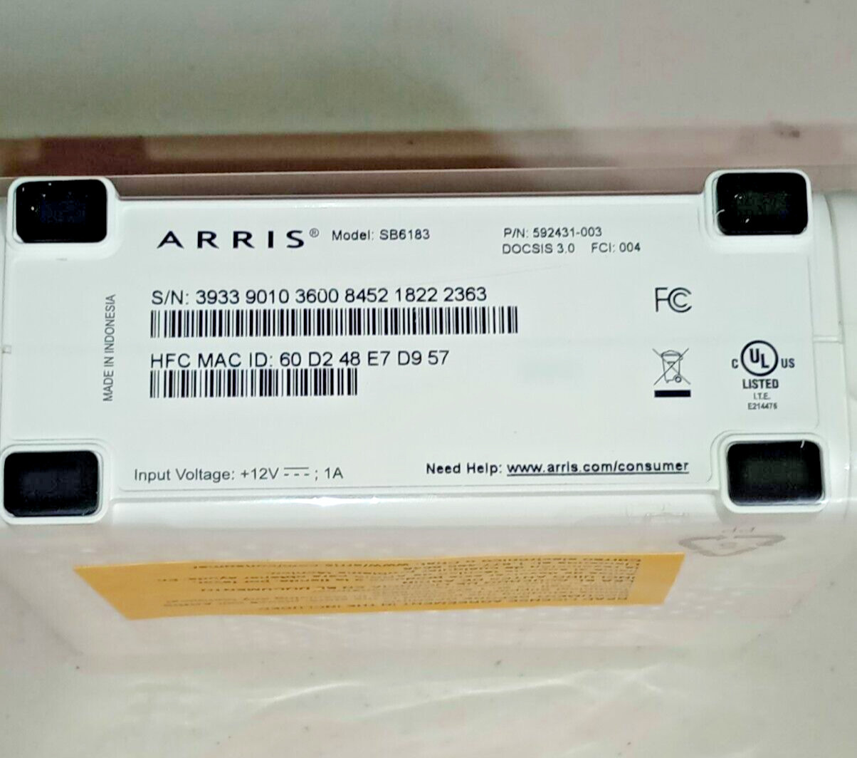 New In Open Box Arris Surfboard SB6183 686 Mbps DOCSIS 3.0 Cable Modem, White