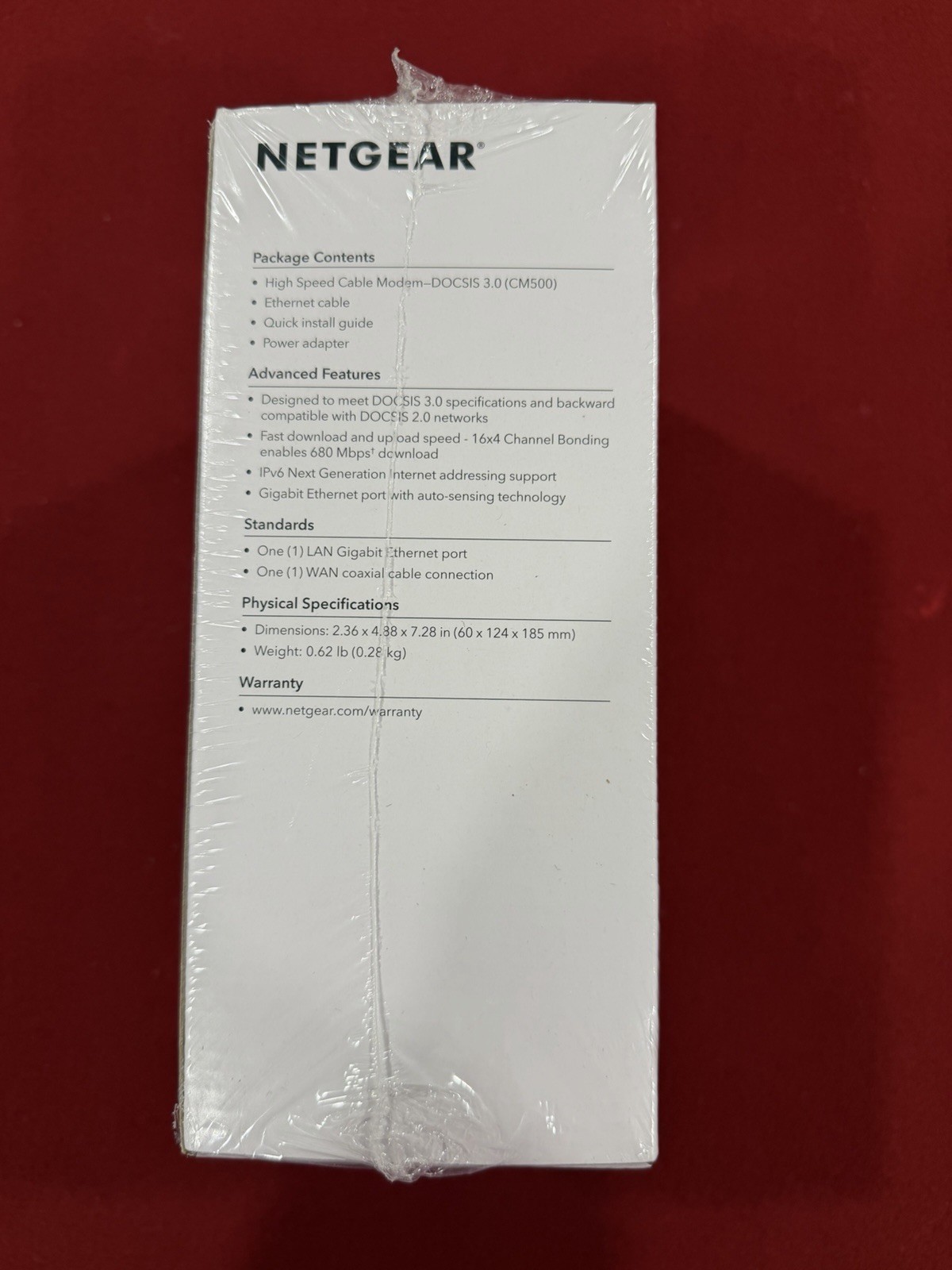 NETGEAR CM500 DOCSIS 3.0 Cable Modem 680 Mbps Gigabit Ethernet IPv6 Comcast