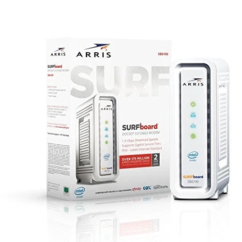 ARRIS SURFboard SB6190 DOCSIS 3.0 32 x 8 Gigabit Cable Modem 1 Gbps White