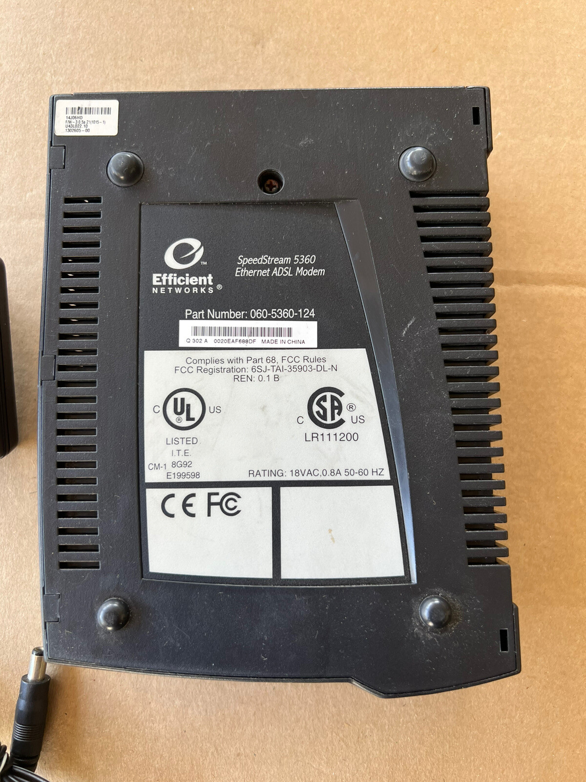Efficient Networks Speedstream 5360 Ethernet ADSL Modem P/N 060-5360-124