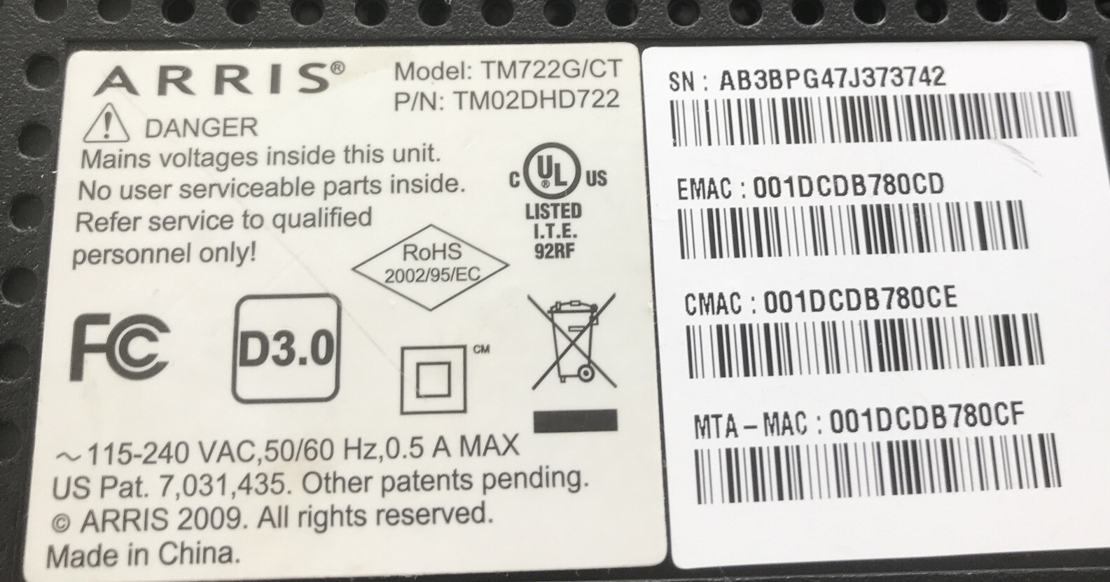 Arris TM722G/CT