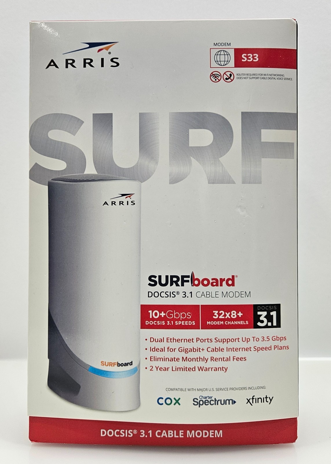 ARRIS – SURFboard S33 32 x 8 DOCSIS 3.1 Multi-Gig Cable Modem with 10+ Gbps
