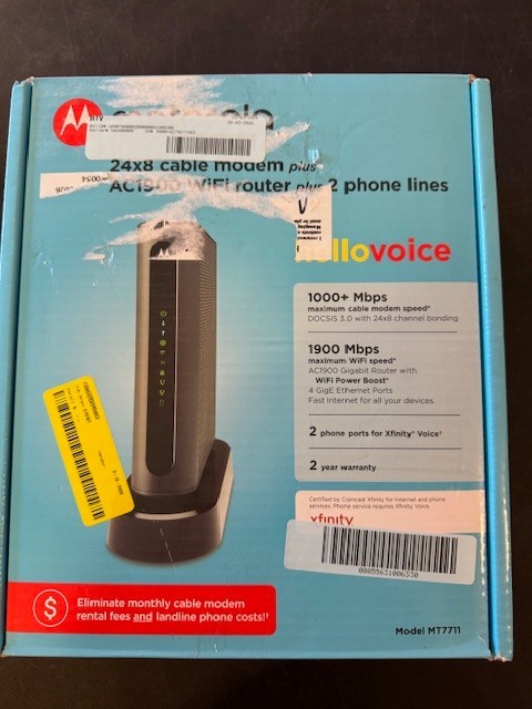 Motorola MT7711 24X8 Cable Modem and AC1900 Dual Band Wi-Fi Gigabit Router