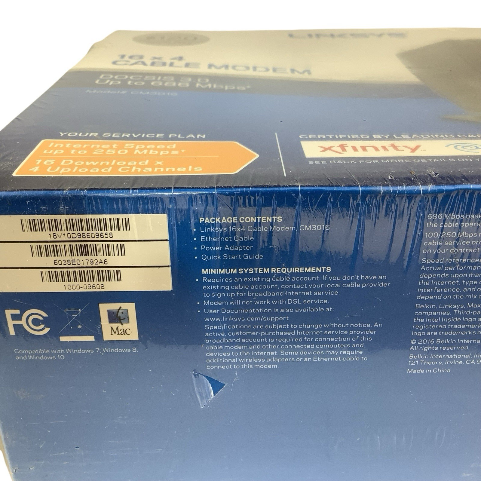 LINKSYS Cable Modem 16×4 Bonded Channels DOCSIS 3.0 Black CM3016 NEW Sealed