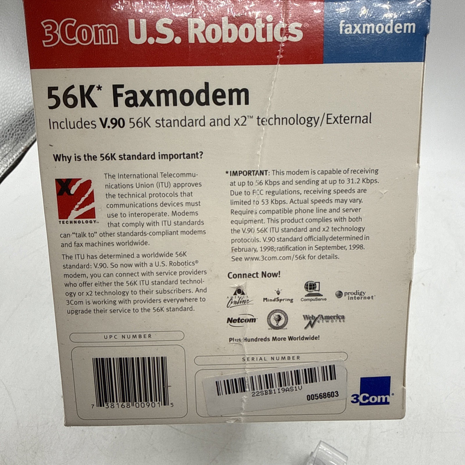 US Robotics Model 5686 3Com 56K Faxmodem External Modem V.90 x2 Technology – NEW