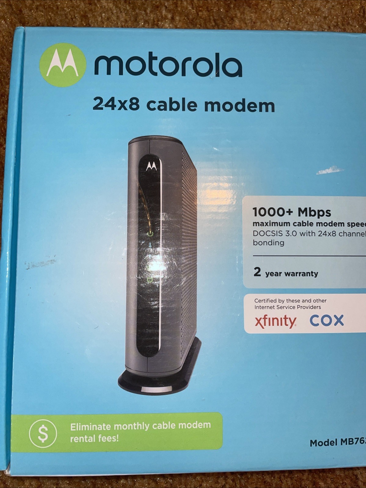 OB Motorola MB7621 Cable Modem 24×8 DOCSIS 3.0 w/ Power Cord Tested