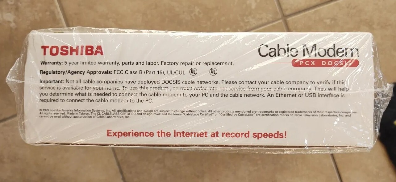 TOSHIBA CABLE MODEM PCX DOCSIS Model: PCX2200 USB/Ethernet PC Or Mac In Orig Box