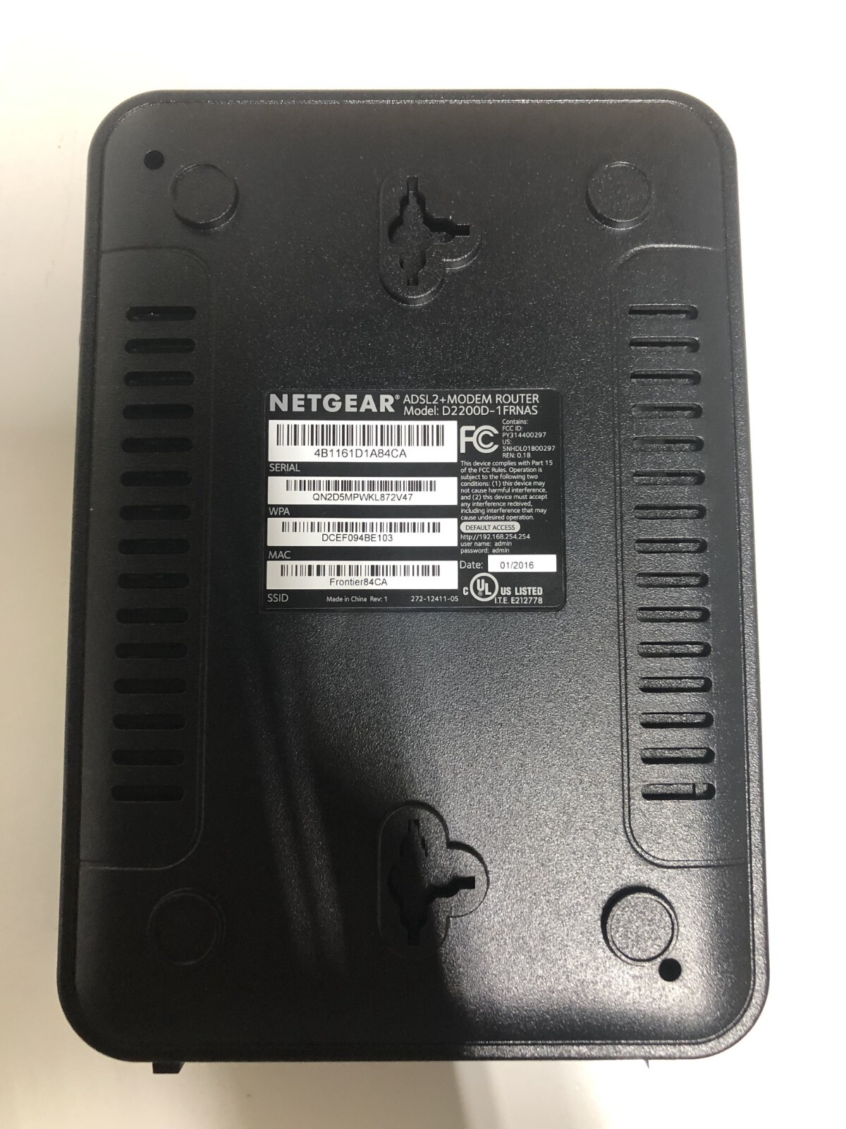 Frontier NETGEAR Broadband ADSL2+ Modem Model D2200D
