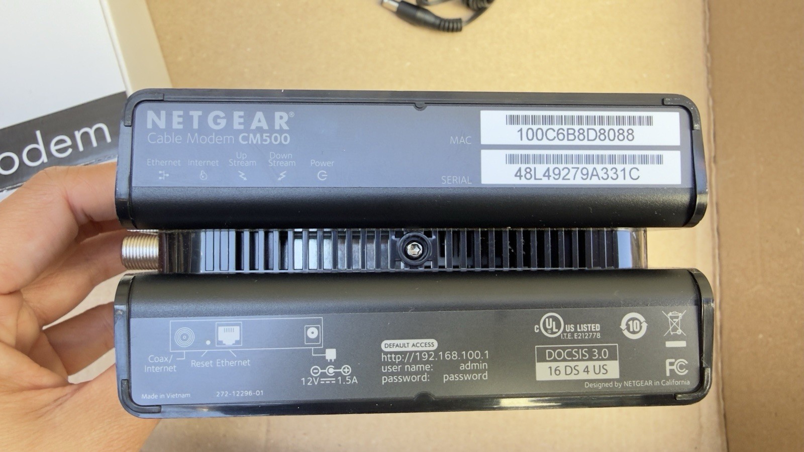 NETGEAR CM500 680Mbps DOCSIS 3.0 Cable Modem CM500100NAS