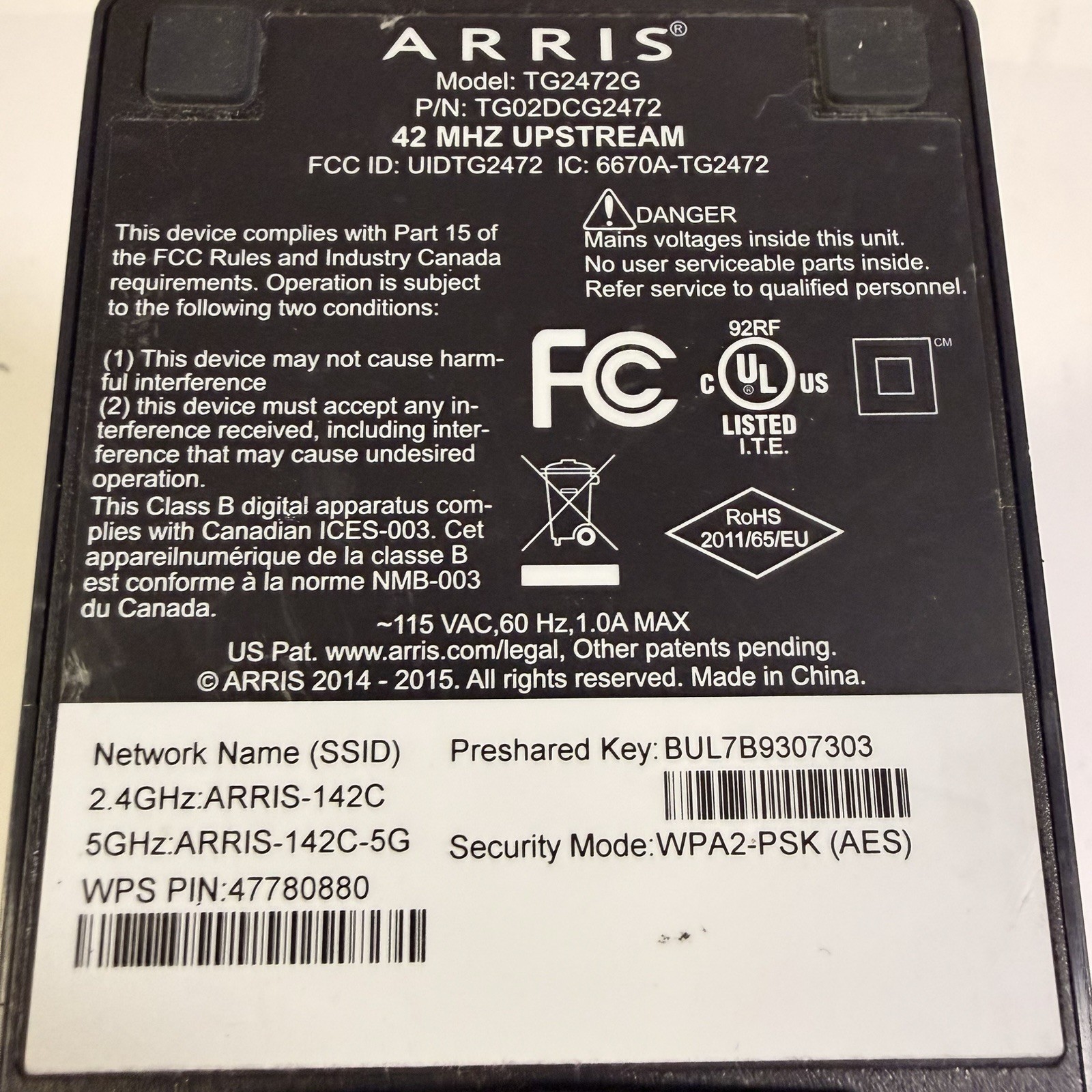 ARRIS Touchstone TG2472G Cable Modem WiFi Router Gateway Tested Working